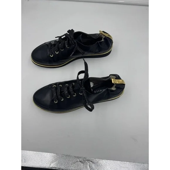 Ron White Nicole Leather Onyx Black and Gold Lace up Sneakers Size 40/9US - Picture 4 of 11